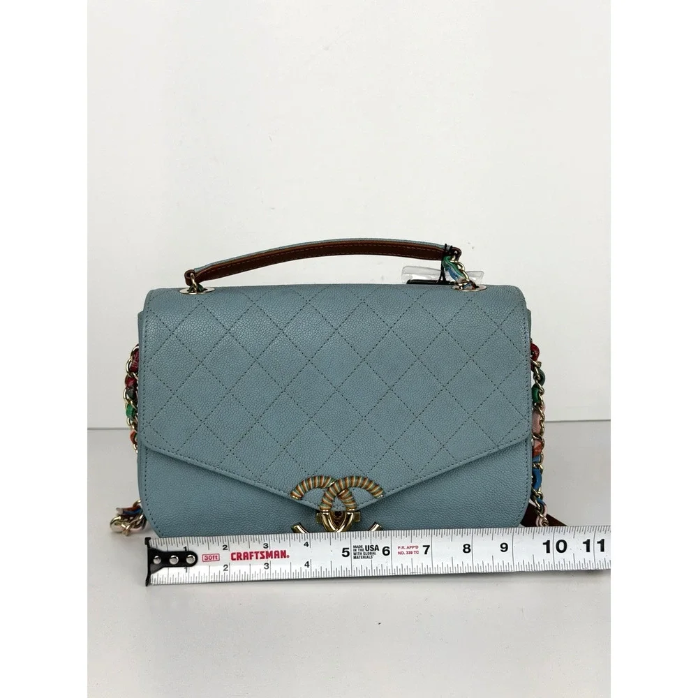 Chanel Paris-Cuba Medium Top Handle Shoulder Bag in Blue Caviar Leather 2017 D4